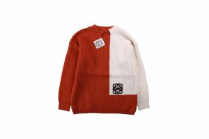 ロエベ Loewe 木のロゴ カラーブロック ニットセーター  ブラウンとベージュ 22FW