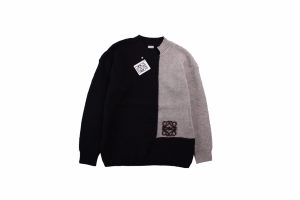 ロエベ Loewe 木のロゴ カラーブロック ニットセーター  ブラックとグレー 22FW