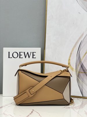 ロエベ Loewe32960 中号 浅棕拼色 尺寸29x18x12cm