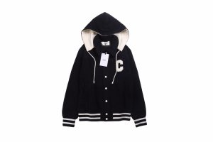 セリーヌ Celine フード付きテディジャケット / カシミアウール ブラック22SS