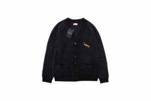 サンローラン YSL シルバー スレッド ウール ブレンド ブローチ カーディガン