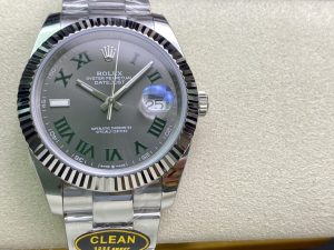 ロレックス デイトジャスト 41 126334-0021 グレー/グリーン ローマ オイスターブレスレット【Clean工場出品】