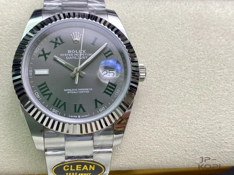 ロレックス デイトジャスト 41 126334-0021 グレー/グリーン ローマ オイスターブレスレット【Clean工場出品】