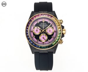 DiW × ロレックス デイトナ レインボーピンク カーボンファイバー＆ブラックラバーストラップモデル