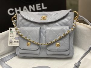 シャネル 24P CHANEL ホーボー バッグ グレー AS4743