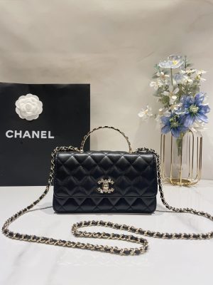 シャネル 24P CHANEL チェーン クラッチ ラムスキン & ストラス ブラック AP3797