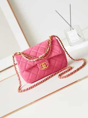 シャネル 24P CHANEL ミニ フラップ バッグ パーリー ラムスキン & コスチューム パール ピンク AS4384