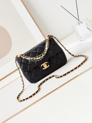 シャネル 24P CHANEL ミニ フラップ バッグ パーリー ラムスキン & コスチューム パール ブラック AS4384