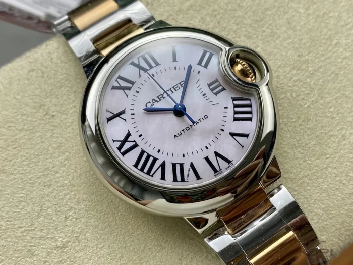 カルティエ バロンブルー W6920100｜レディース 33mm ピンク文字盤 ステンレス×RGメッキブレス【3K製】 - 画像 (2)