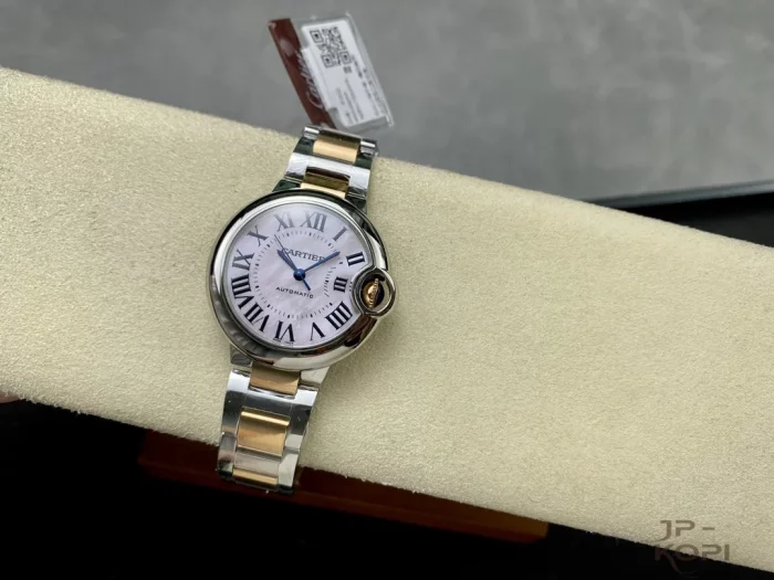 カルティエ バロンブルー W6920100｜レディース 33mm ピンク文字盤 ステンレス×RGメッキブレス【3K製】 - 画像 (5)