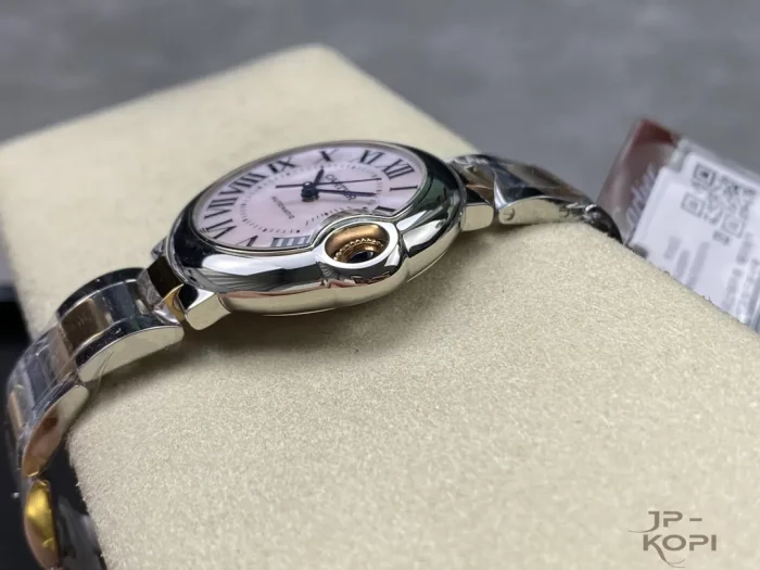 カルティエ バロンブルー W6920100｜レディース 33mm ピンク文字盤 ステンレス×RGメッキブレス【3K製】 - 画像 (7)