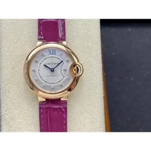 カルティエ バロンブルー WE902063｜33mm レディース｜ダイヤモンド11個＆RGレザー仕様【3K工場製】