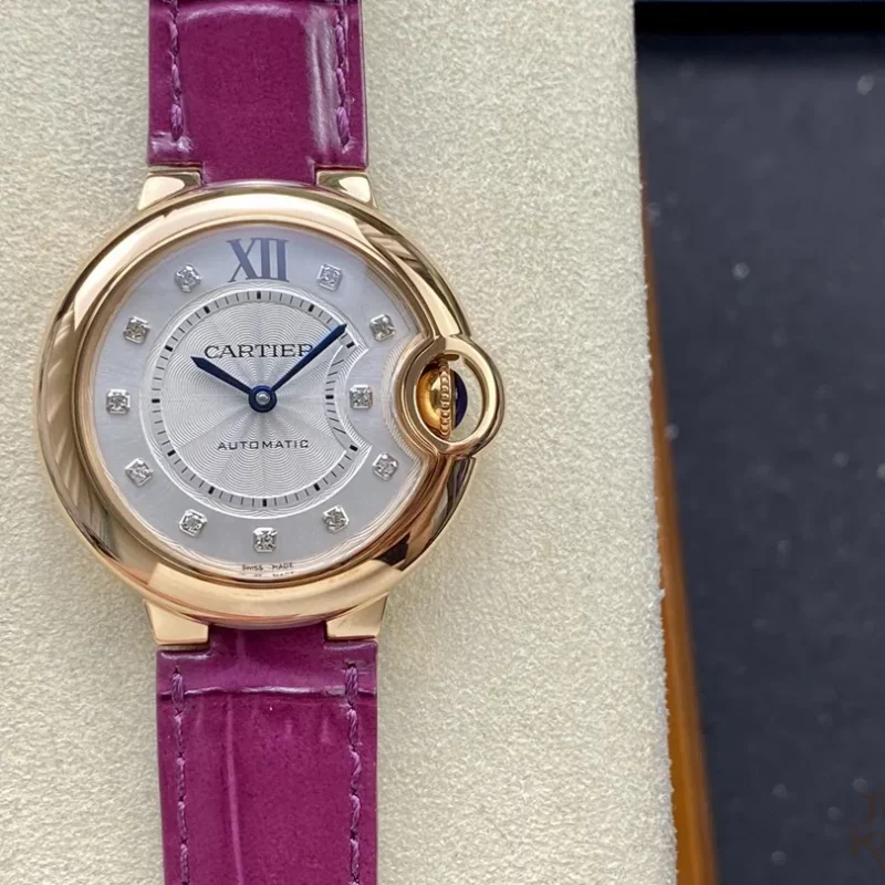 カルティエ バロンブルー WE902063｜33mm レディース｜ダイヤモンド11個＆RGレザー仕様【3K工場製】