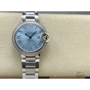 カルティエ バロンブルー W4BB0028｜ブルーダイヤル＆ダイヤベゼル レディース 33mm【3K工場製】