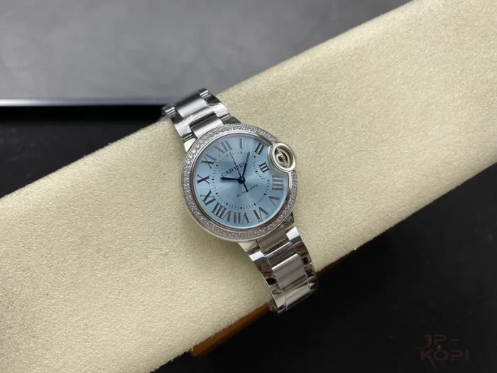 カルティエ バロンブルー W4BB0028｜ブルーダイヤル＆ダイヤベゼル レディース 33mm【3K工場製】 - 画像 (4)
