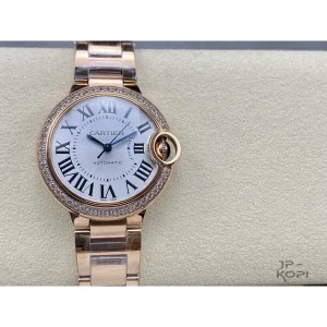 カルティエ バロンブルー WJBB0036｜33mm レディース ダイヤベゼル コンビケース【3K工場製】