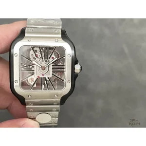 カルティエ スケルトン WHSA0027｜メンズ 手巻き ブラックローマ×スティール【THB工場製】