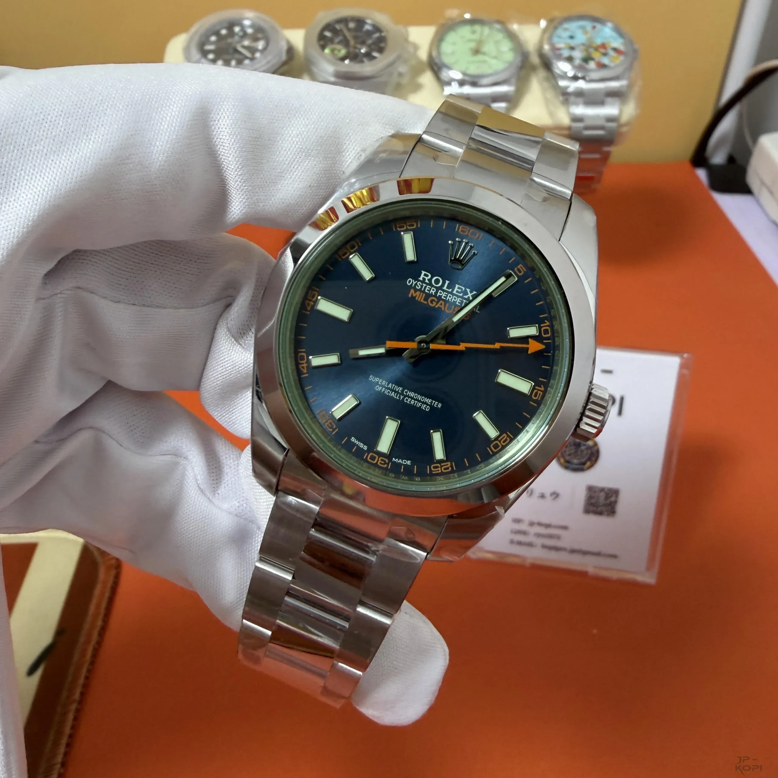 ロレックス ミルガウス 116400GV-0002|Zブルー ダイアル グリーンサファイヤガラス 丹東Cal.3131【VS工場製】 - 画像 (4)