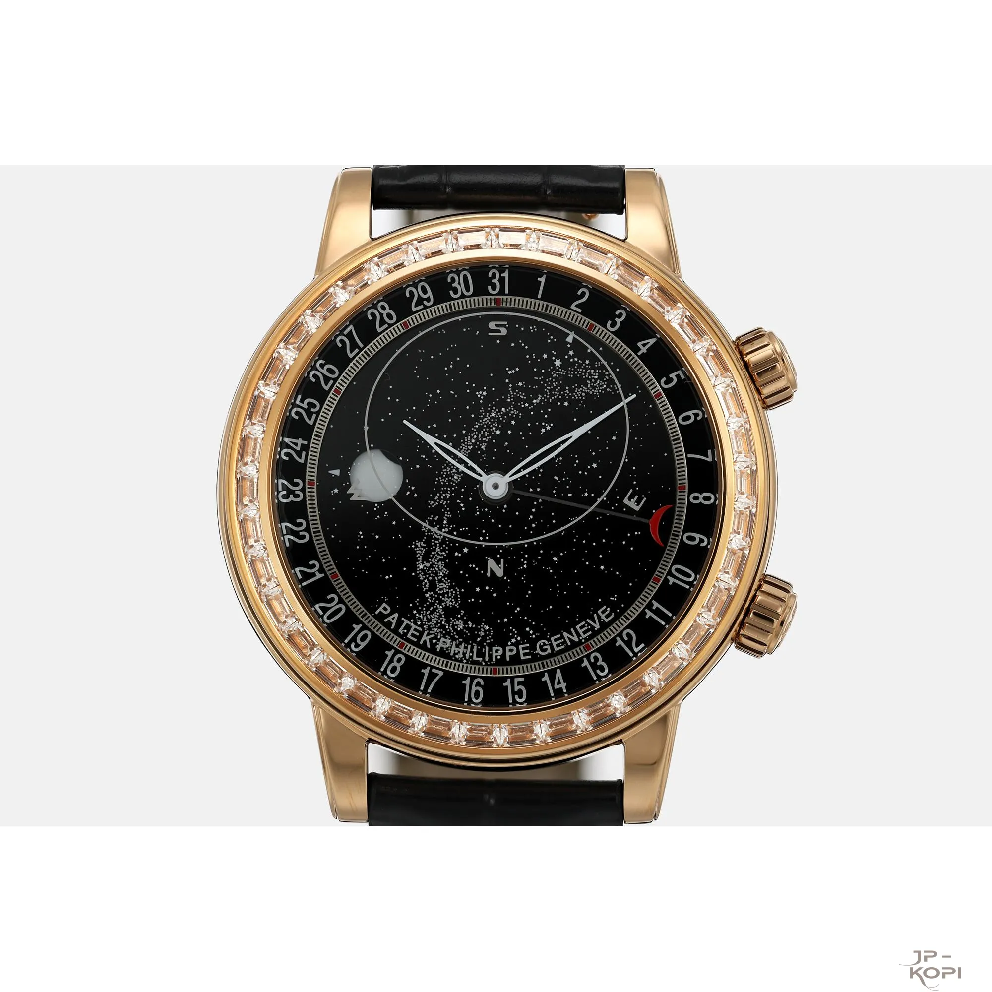 パテック・フィリップ セレスティアル 6104R-001|ブラックサファイヤクリスタルディスク × 38石の長形宝石【PPF工場製】 - 画像 (4)